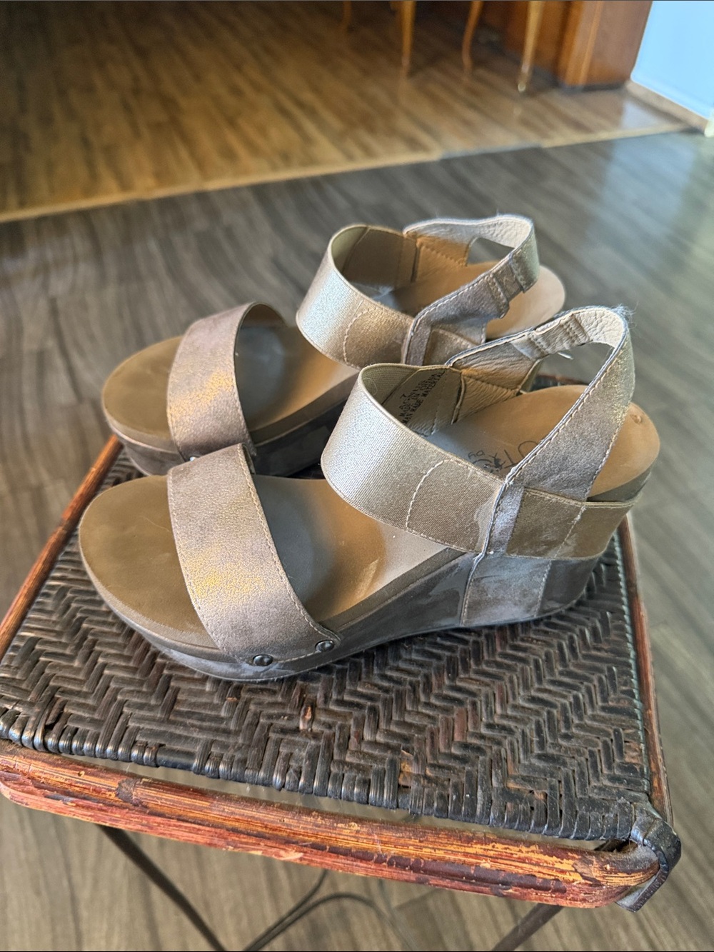 Corkys Taupe Suede Wedge Sandals